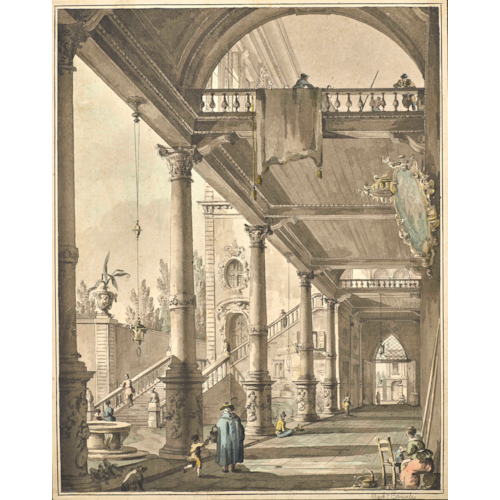 A Capriccio of a Colonnade Opening onto a Courtyard of a Palace